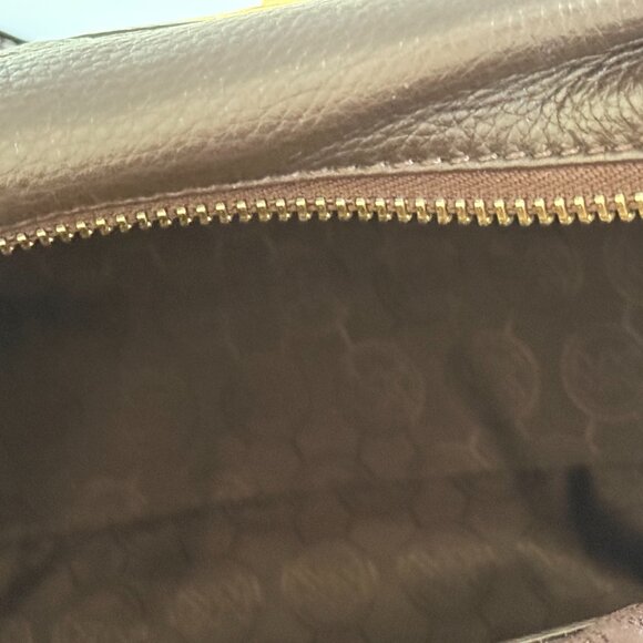 Michael Kors Satchel Leopard Calf Skin Flap Top Handel Dk Brown Pebbled Leather - Picture 16 of 16